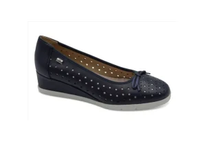 Donna Valleverde Ballerina Con Zeppa In Pelle Traforata V66251 Blu