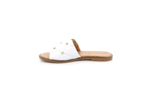 Donna Grunland Ciabatta Con Borchie Da Donna In Pelle Ci3004 Bianco