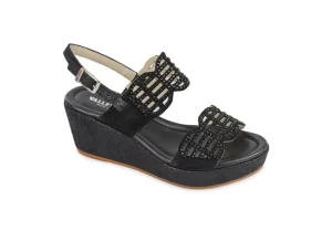 Donna Valleverde Sandalo Da Donna In Pelle Con Zeppa 32217 Nero Con Strass