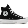 Donna Converse Scarpa Sneaker Alta In Tela Nera Da Donna Platform Chuck Tayl