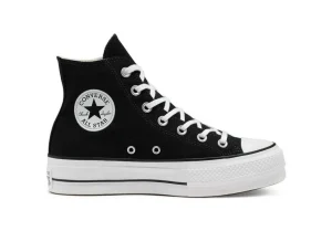 Donna Converse Scarpa Sneaker Alta In Tela Nera Da Donna Platform Chuck Tayl