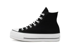 Donna Converse Scarpa Sneaker Alta In Tela Nera Da Donna Platform Chuck Tayl