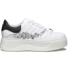 Donna Cult Sneaker Da Donna In Pelle Bianca Con Stampa E Strass Clw337101