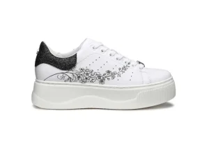 Donna Cult Sneaker Da Donna In Pelle Bianca Con Stampa E Strass Clw337101