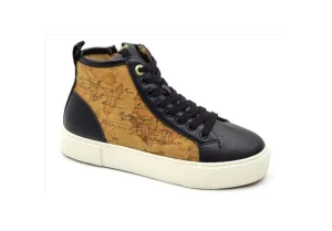 Donna Alviero Martini J Sneakers Alta Con Lacci E Zip 0983 Black Geo Beige