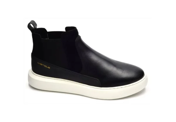 Uomo Ambitious Sneakers Alta Modello Beatles In Pelle Nera Con Elastici