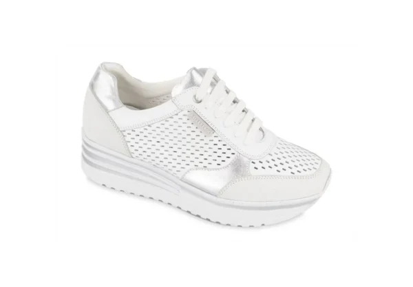 Donna Valleverde Sneakers Da Donna In Pelle Traforata 36266 Panna