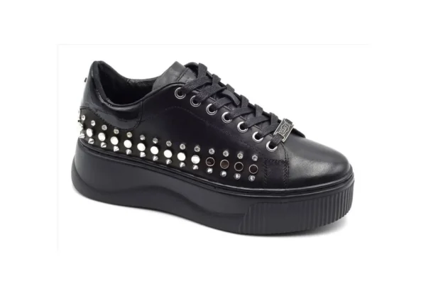 Donna Cult Sneakers Da Donna In Pelle Platform Con Borchie Clw316212 Black