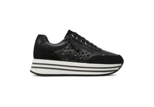 Donna Geox Sneakers Da Donna In Pelle Con Zip D25Qhb Nero