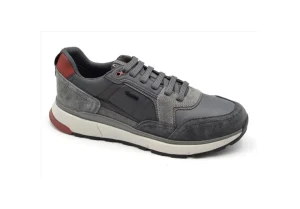 Uomo Geox Sneakers Da Uomo In Pelle Con Lacci E Zip U16Dqa Anthracite Dk Red