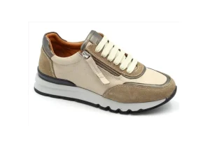 Donna Grunland Sneakers In Pelle Con Zip Sc5236-K4 Beige-Sabbia