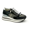 Donna Keys Sneakers In Pelle E Tessuto Con Zeppa K-4501 Nero