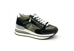 Donna Keys Sneakers In Pelle E Tessuto Con Zeppa K-4501 Nero