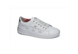 Donna Lumberjack Sneakers In Pelle Traforata Con Lacci Hawk 30005 Bianco