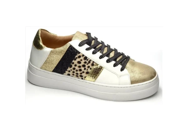 Donna Gold&Gold Sneakers In Similpelle Animalier Con Glitter Gold&Gold Gb136 Oro