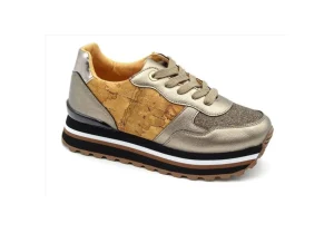 Donna Alviero Martini J Sneakers In Similpelle Platform Con Glitter 1005 Taupe Geo Beige