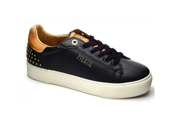 Donna Alviero Martini J Sneakers In Similpelle Platform Con Borchiette 0990 Black Geo Beige