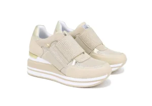 Donna Queen Helena Sneakers In Similpelle Senza Lacci Con Zeppa X26-31