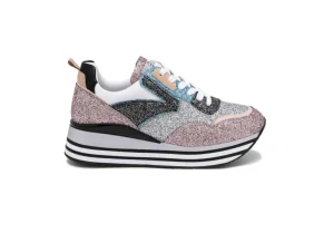 Donna Queen Helena Sneakers Platform Da Donna Glitterate Purple Silver