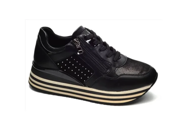 Donna Queen Helena Sneakers Platform In Similpelle Con Strass X25-42 Black